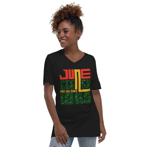 Women's  Juneteenth Glittered Illusion Short Sleeve V-Neck T-Shirt