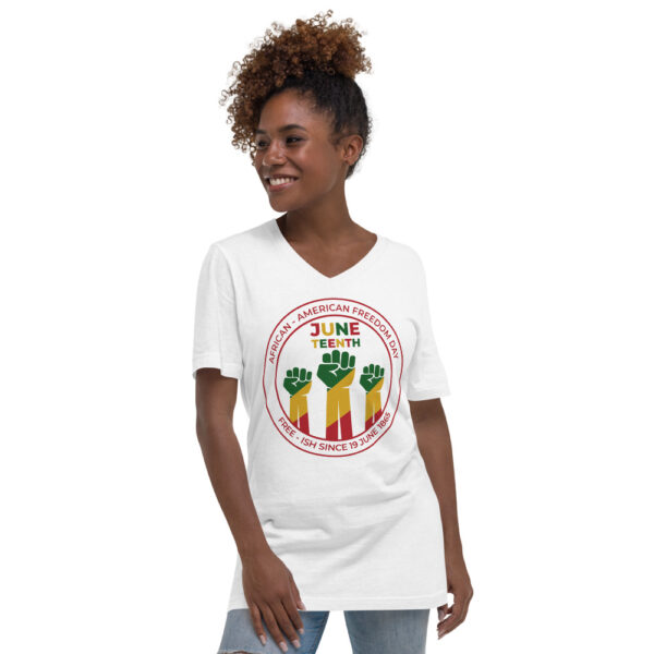 Juneteenth Circle Emblem Unisex Short Sleeve V-Neck T-Shirt - Image 3