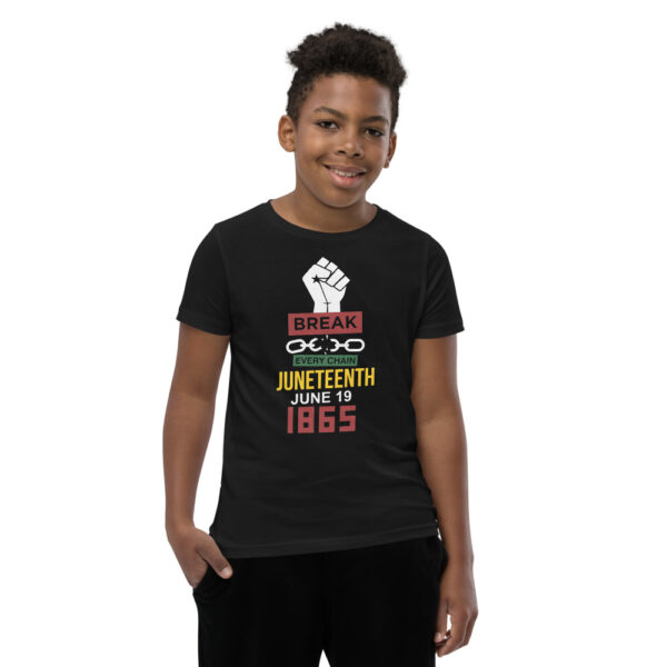 Juneteenth Break Every Chain Youth Short Sleeve Black T-Shirt - Image 1