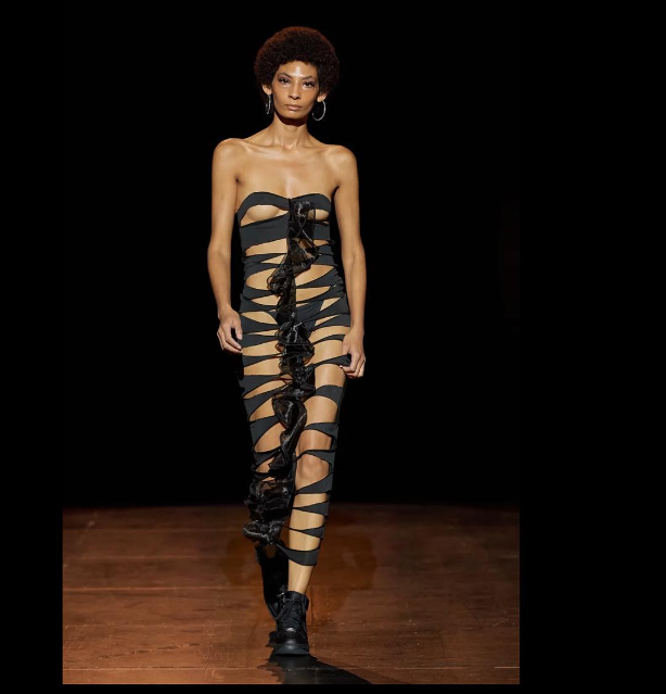 Tia Adeola black shredded dress
