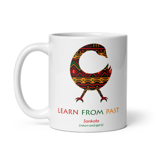 Learn From Past Adinkra Symbol White Glossy Mug - Image 2