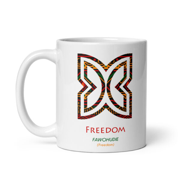 Freedom Adinkra Symbol White Glossy Mug - Image 2
