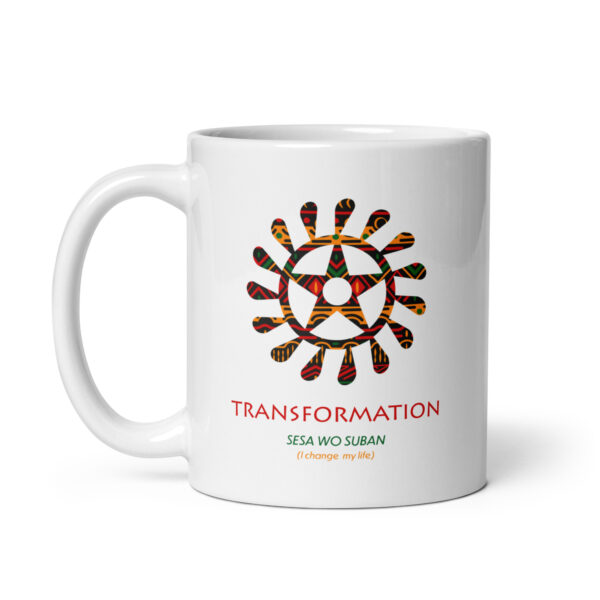 Transformation Adinkra Symbol White Glossy Mug - Image 2