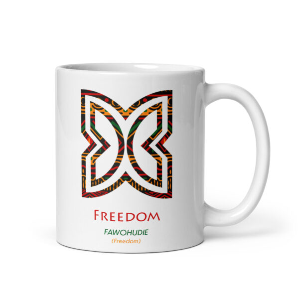 Freedom Adinkra Symbol White Glossy Mug - Image 1