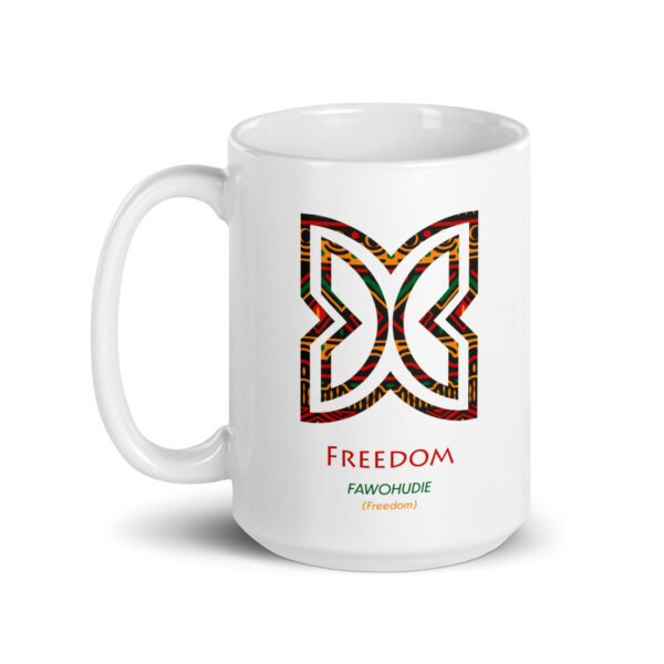 Freedom Adinkra Symbol White Glossy Mug - Image 5