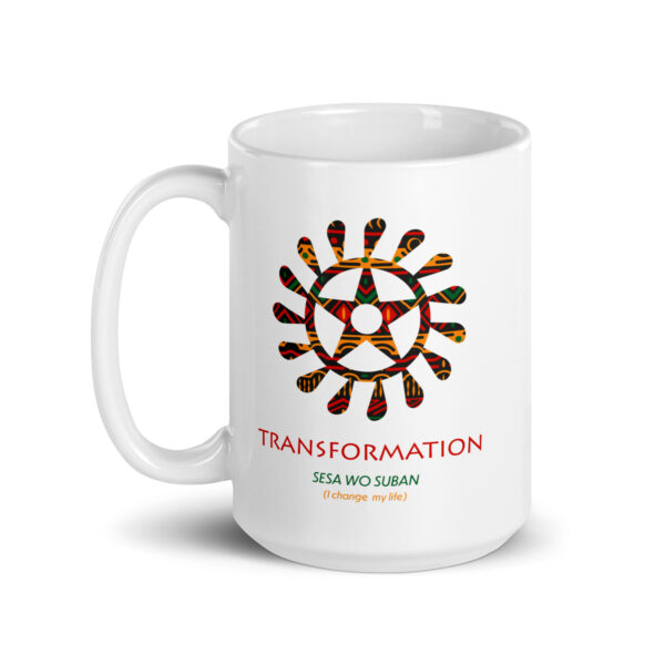 Transformation Adinkra Symbol White Glossy Mug - Image 5