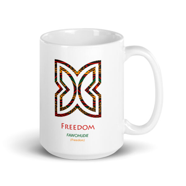 Freedom Adinkra Symbol White Glossy Mug - Image 4
