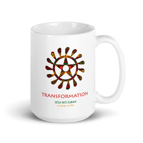 Transformation Adinkra Symbol White Glossy Mug - Image 4
