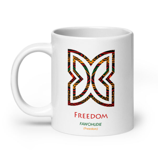 Freedom Adinkra Symbol White Glossy Mug - Image 7