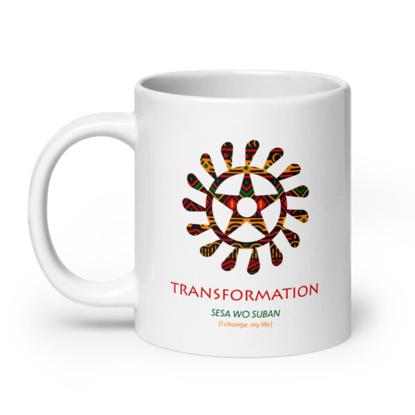 Transformation Adinkra Symbol White Glossy Mug - Image 7