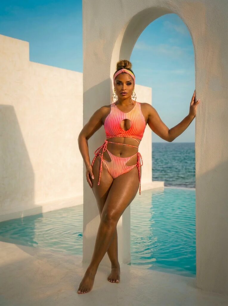 Carena Rosé Sorbet Bikini Photo Courtesy of Keva J Swimwear Model wearing Carena Rosé Sorbet Bikini from Keva J Swimwear
